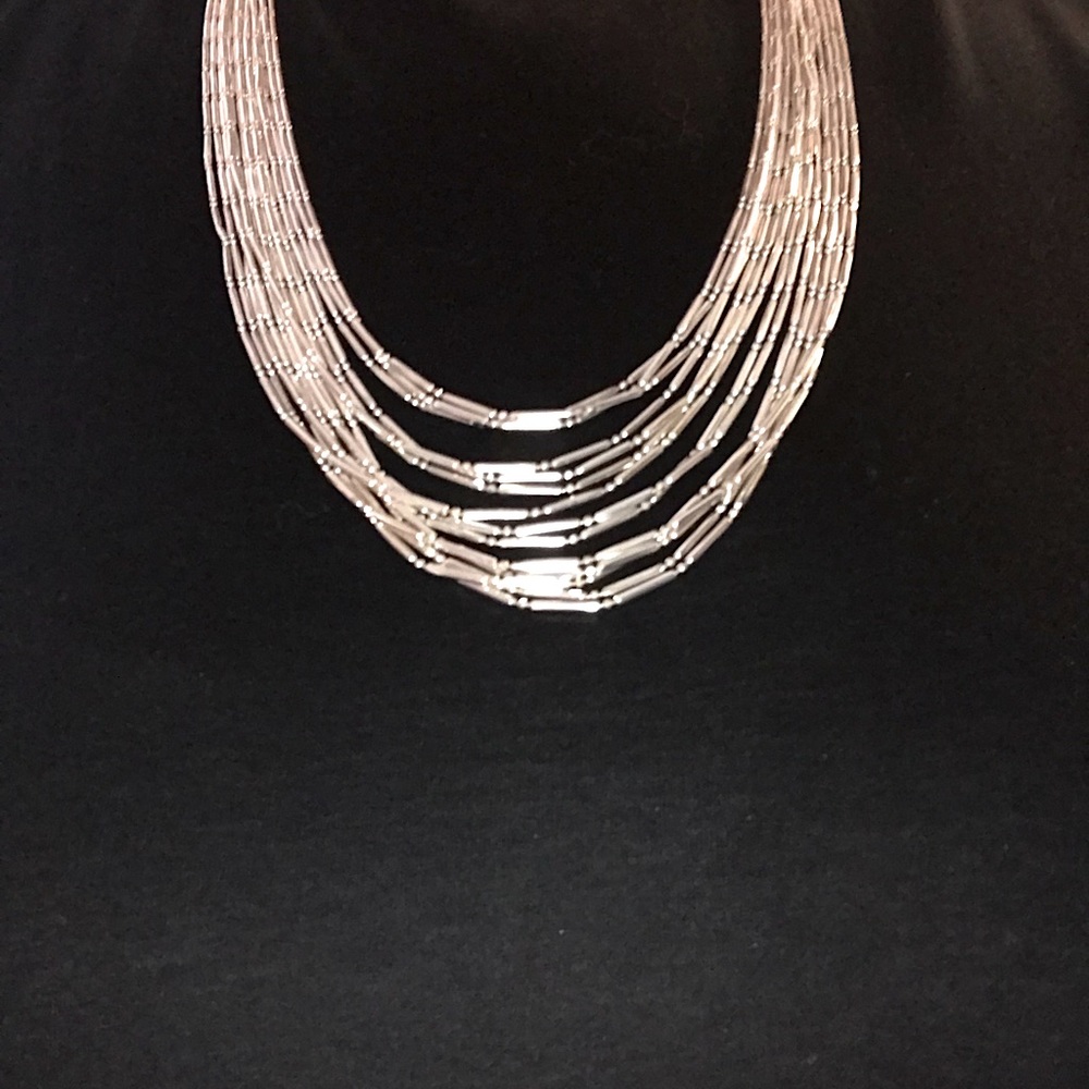 Long 14 strand Silver-tone Necklace